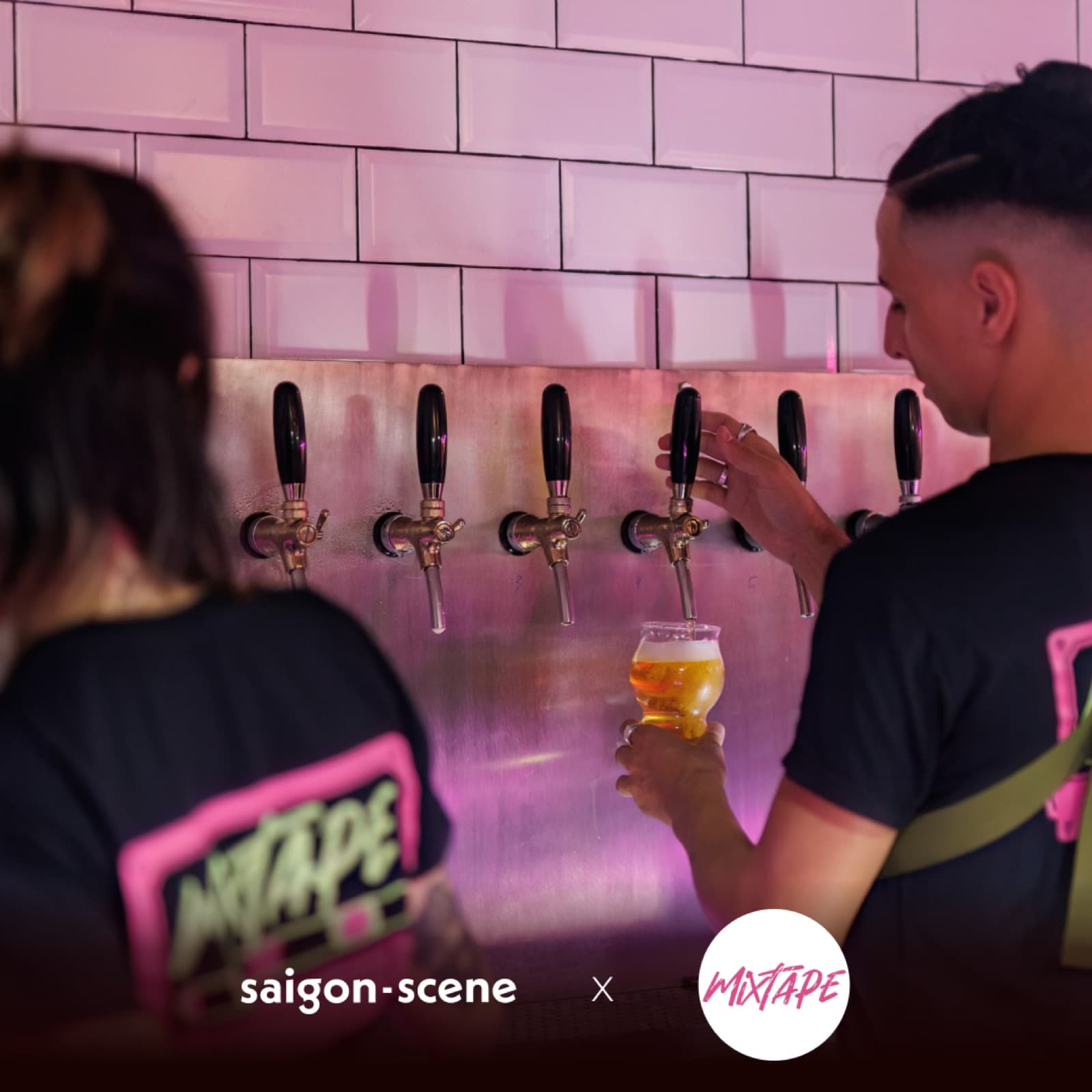A craft beer being pulled at the bar at MixTape Drinks