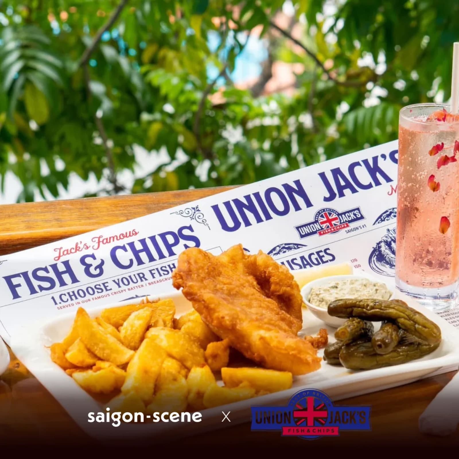 A plate of fish and chips at Union Jack's